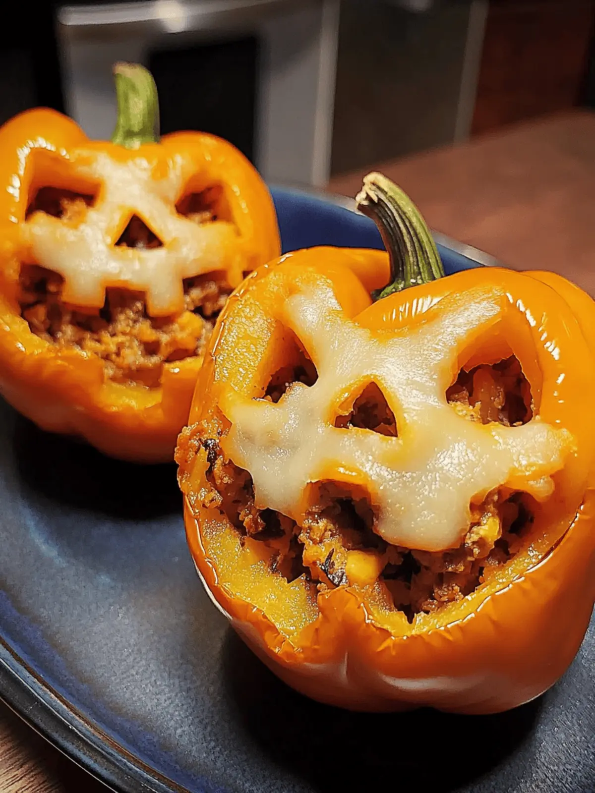 Spooky Jack-O'-Lantern Stuffed Peppers