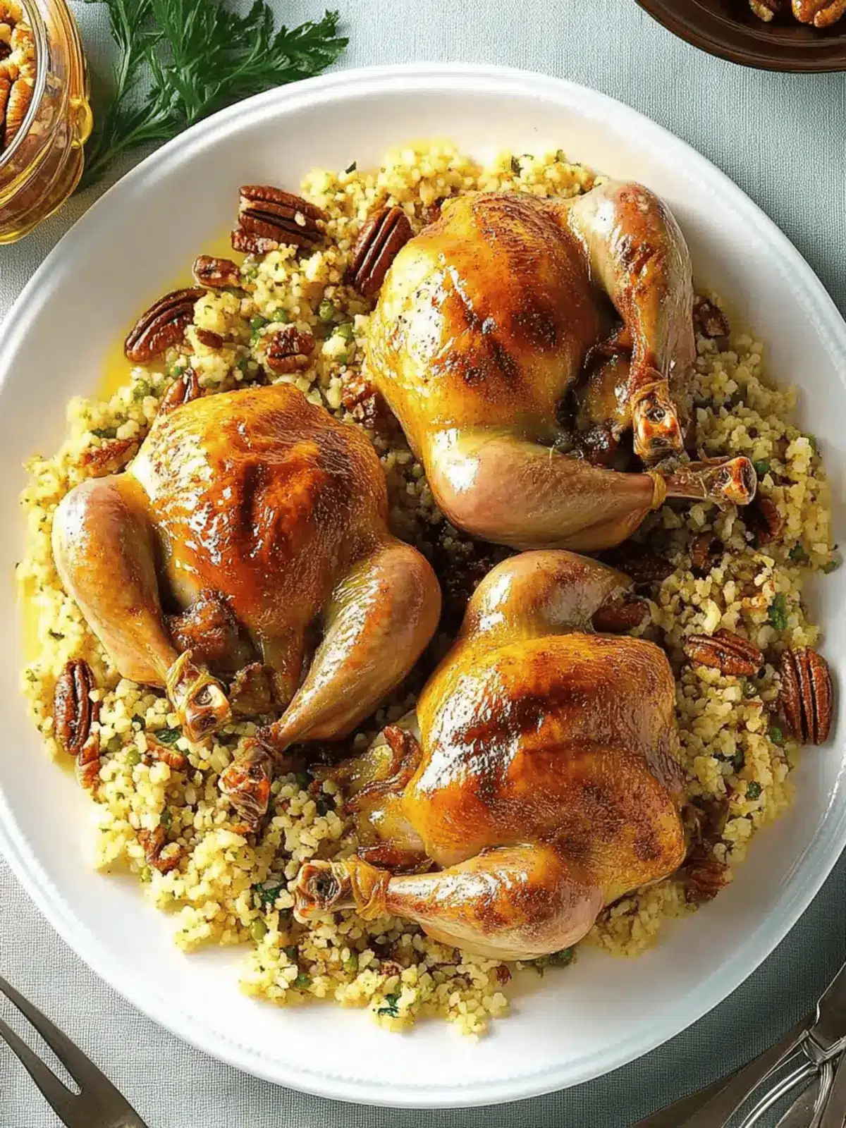 Glazed Cornish Hens with Pecan-Rice Stuffing