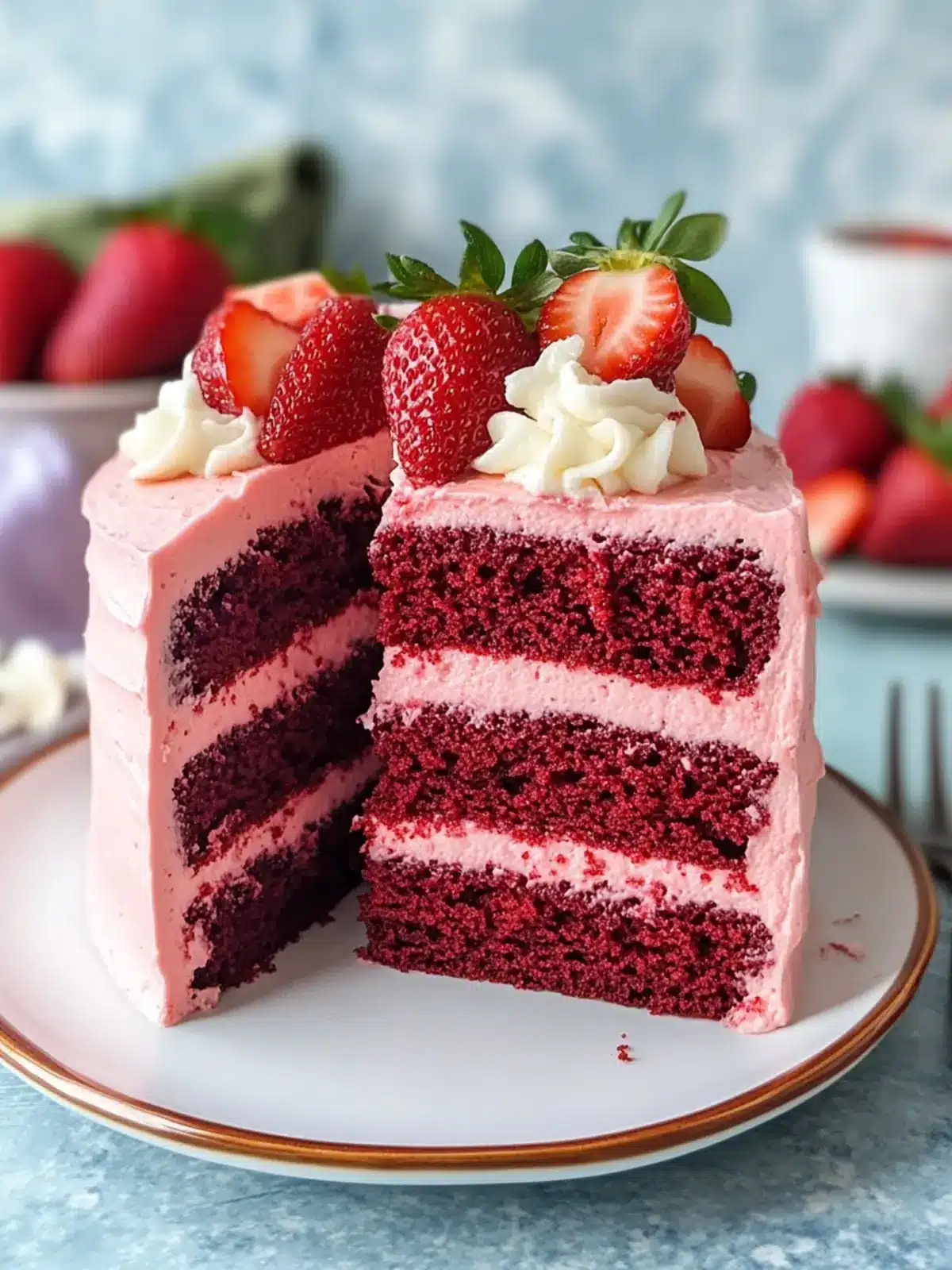 Strawberry Red Velvet Cake with Creamy Strawberry Frosting