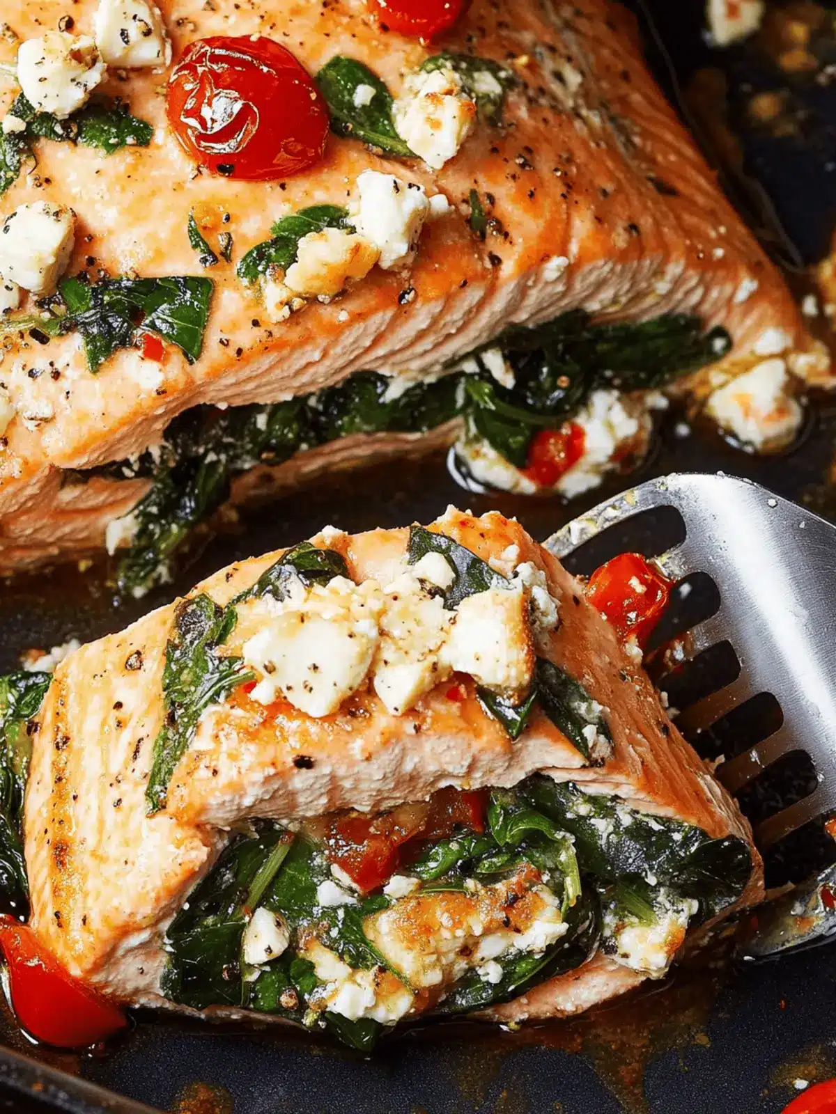 Feta, Spinach & Tomato Stuffed Salmon