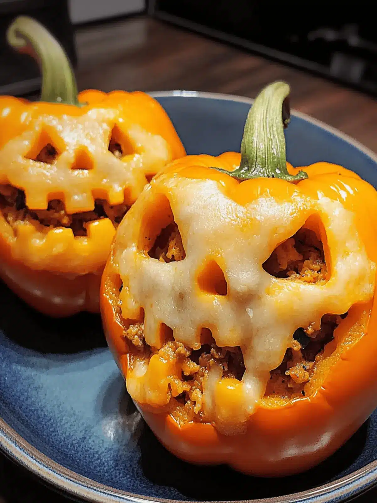 Spooky Jack-O'-Lantern Stuffed Peppers