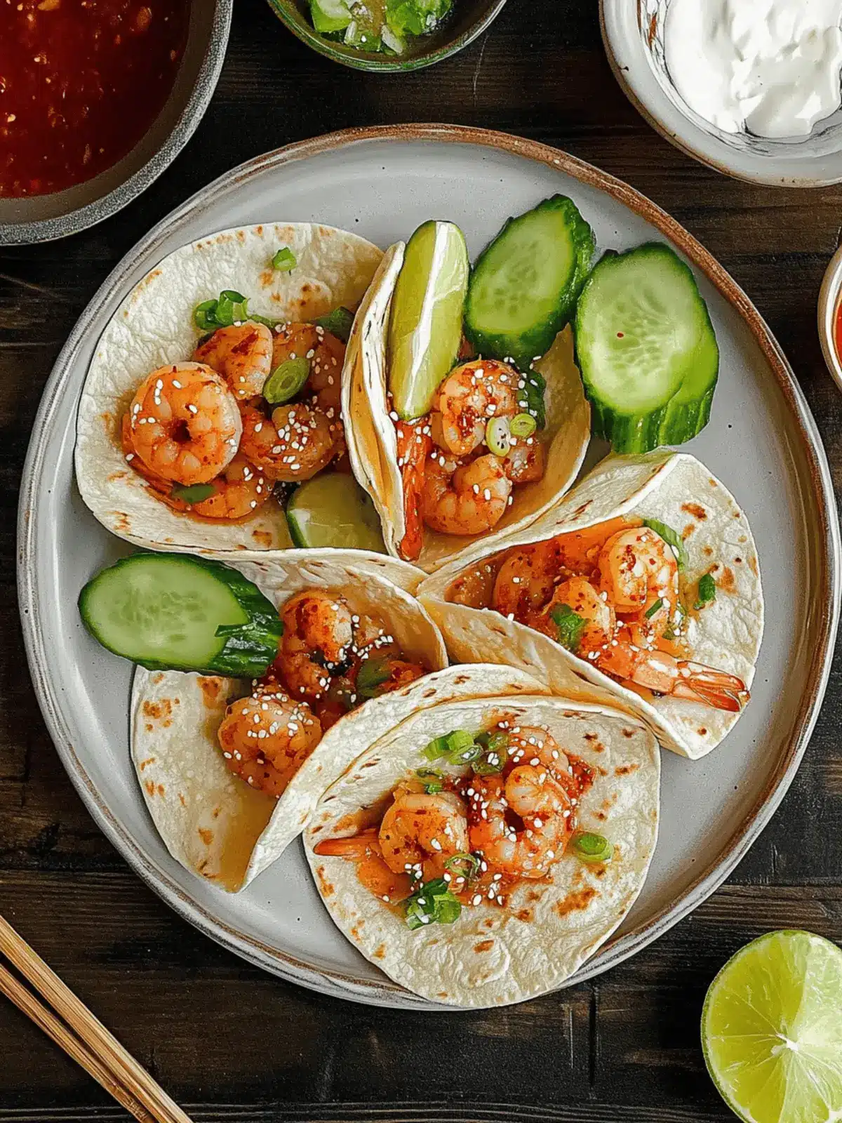 Savory Korean Shrimp Tacos with Creamy Lime Bliss 4 Korean Shrimp Tacos