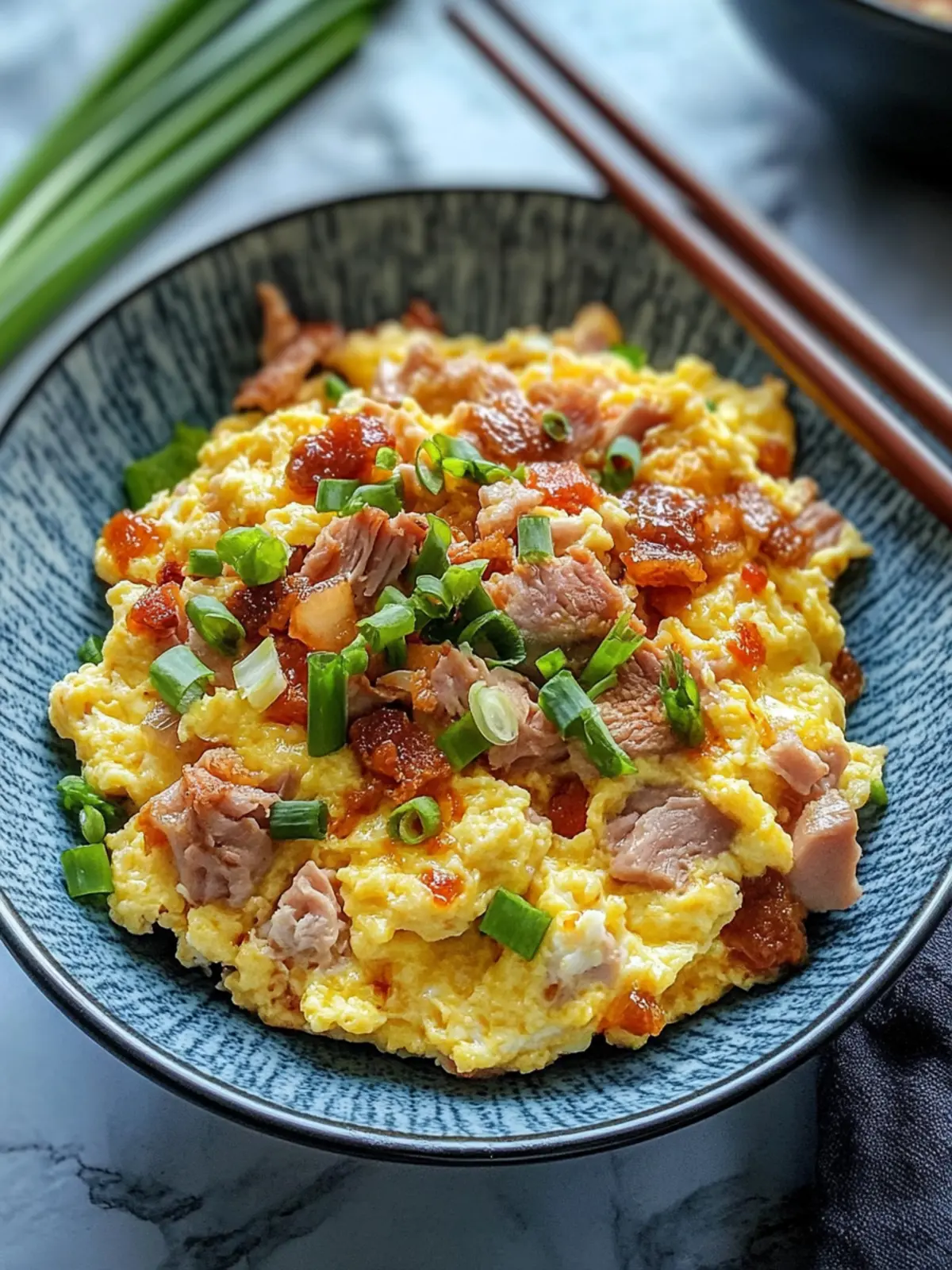 Savory Chinese Scrambled Eggs with BBQ Pork Delight