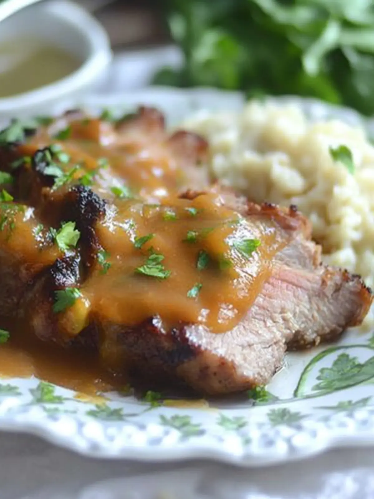 Slow Cooked Peach Barbecue Smothered Pork Chops