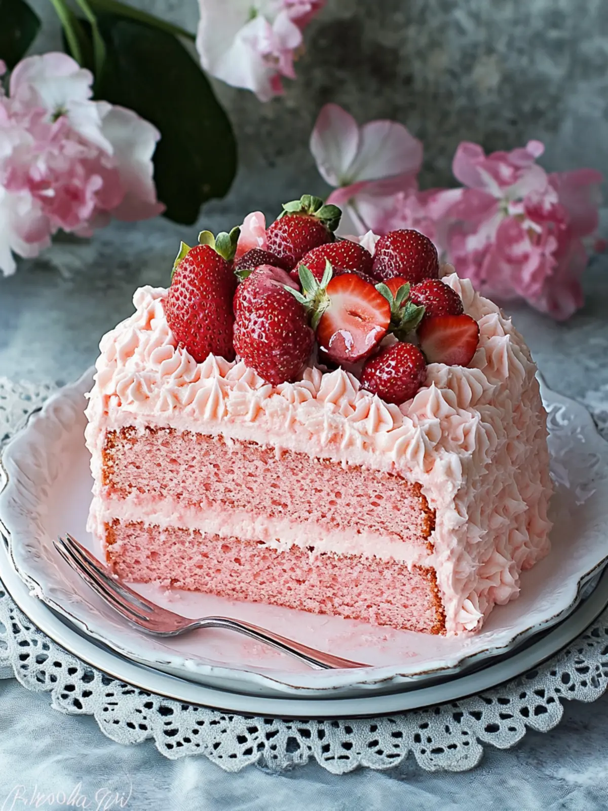 Pink Velvet Cake {With Strawberries}