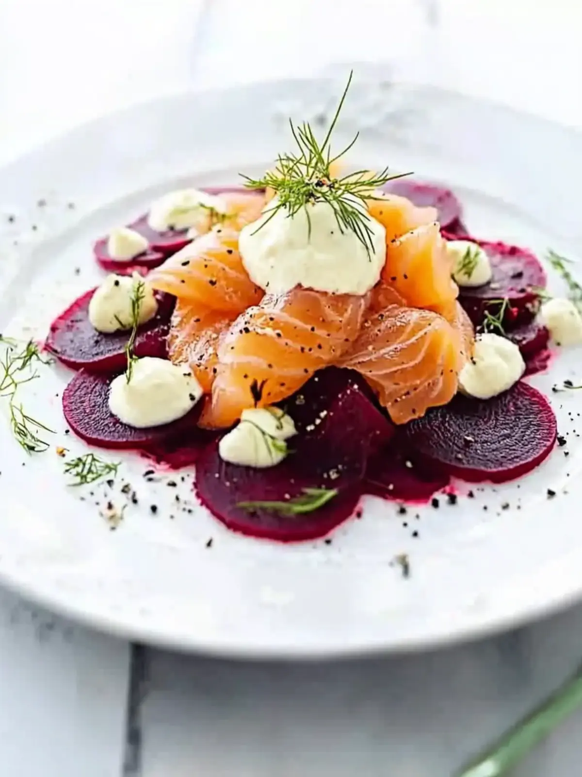 Smoked salmon with beetroot & vodka crÃ¨me fraÃ®che