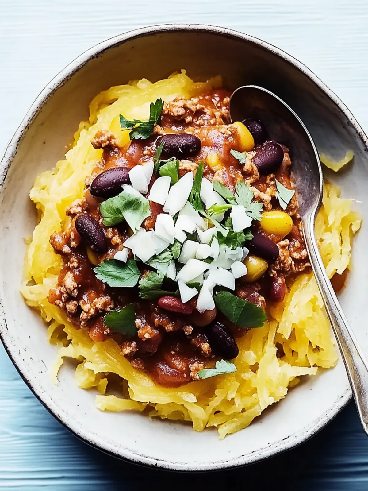 Warm Up with Spiced Turkey Chili over Roasted Spaghetti Squash