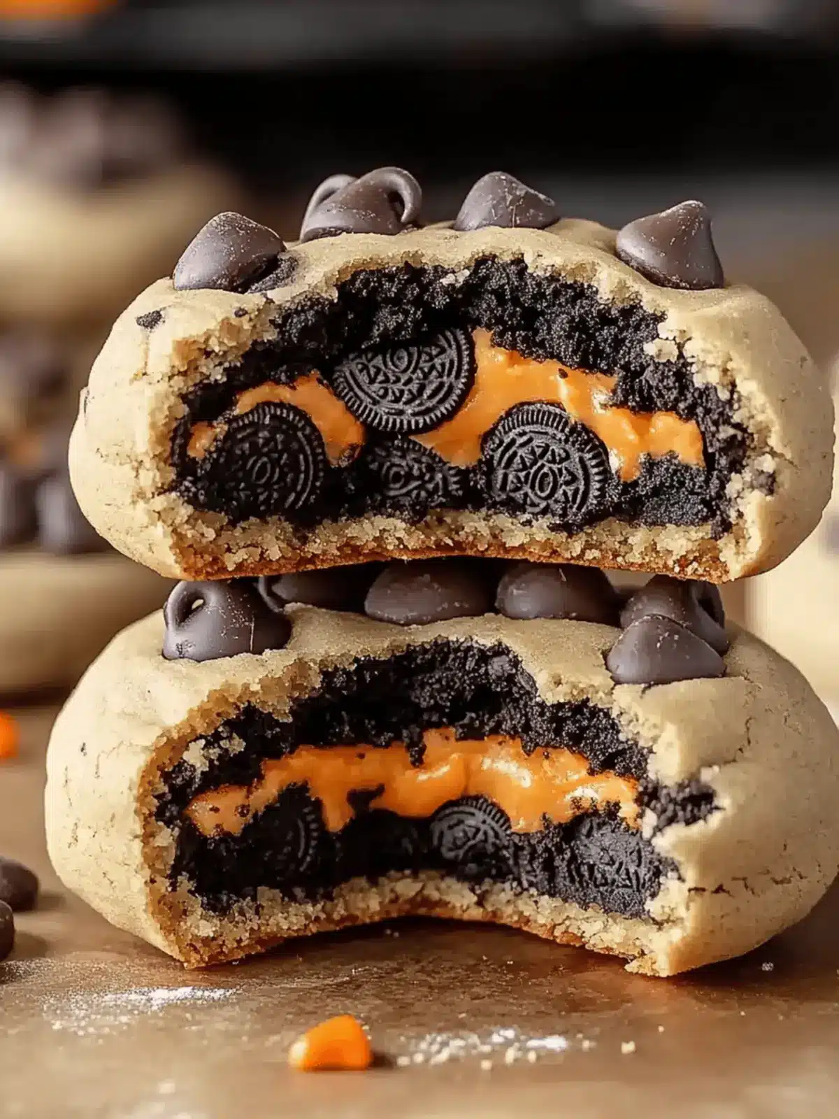 Halloween Oreo Stuffed Chocolate Chip Cookies