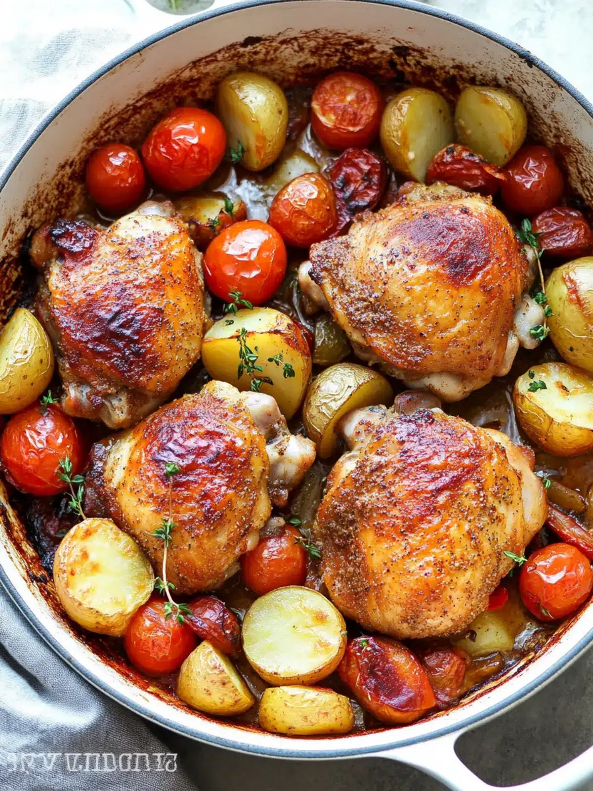 Healthy One Pan Baked Paprika Chicken Thighs with Potatoes and Tomatoes
