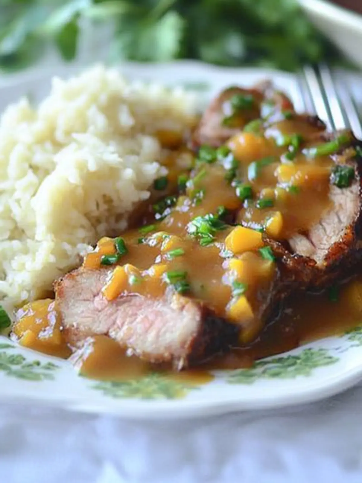 Slow Cooked Peach Barbecue Smothered Pork Chops