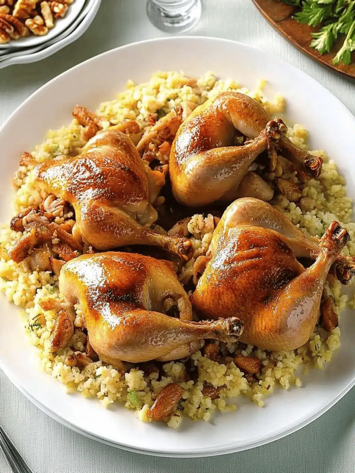 Glazed Cornish Hens with Pecan-Rice Stuffing
