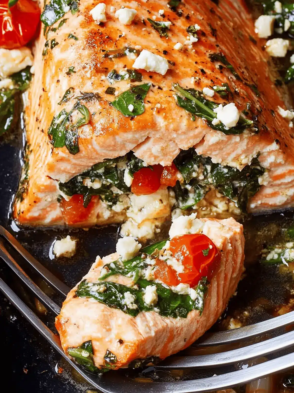 Feta, Spinach & Tomato Stuffed Salmon
