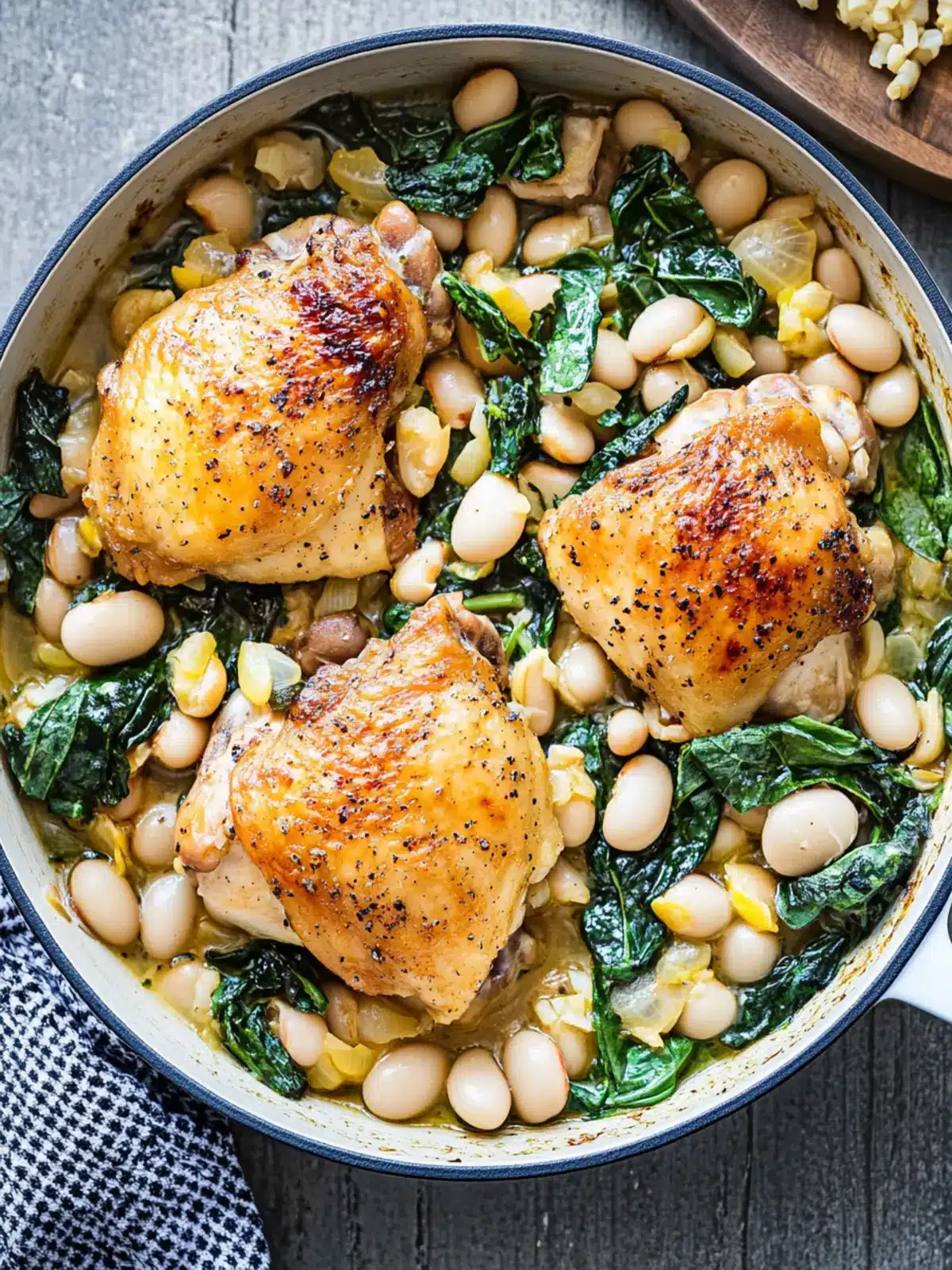 Chicken Thighs with White Beans and Greens