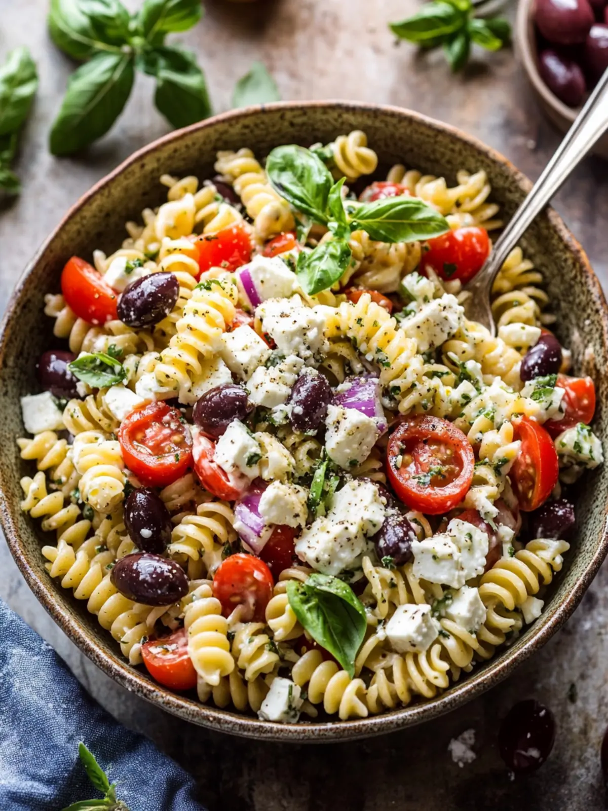 Greek Olive Pasta Salad.