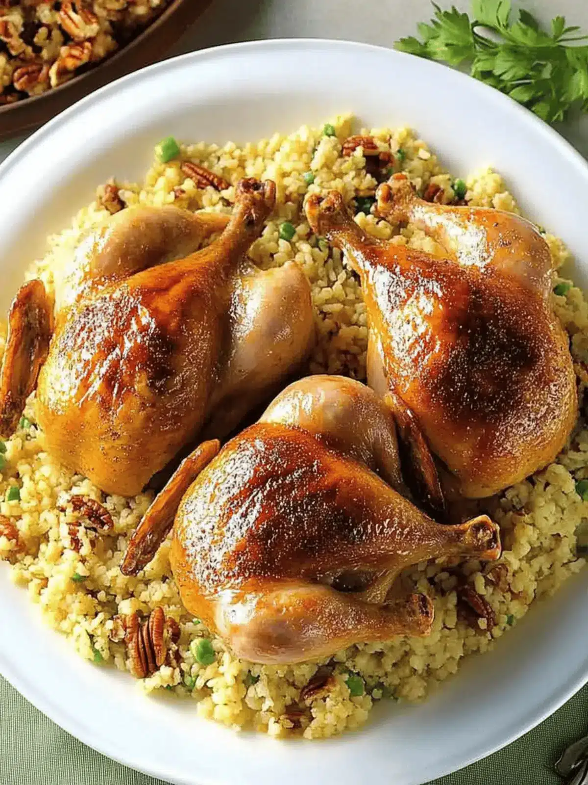 Glazed Cornish Hens with Pecan-Rice Stuffing