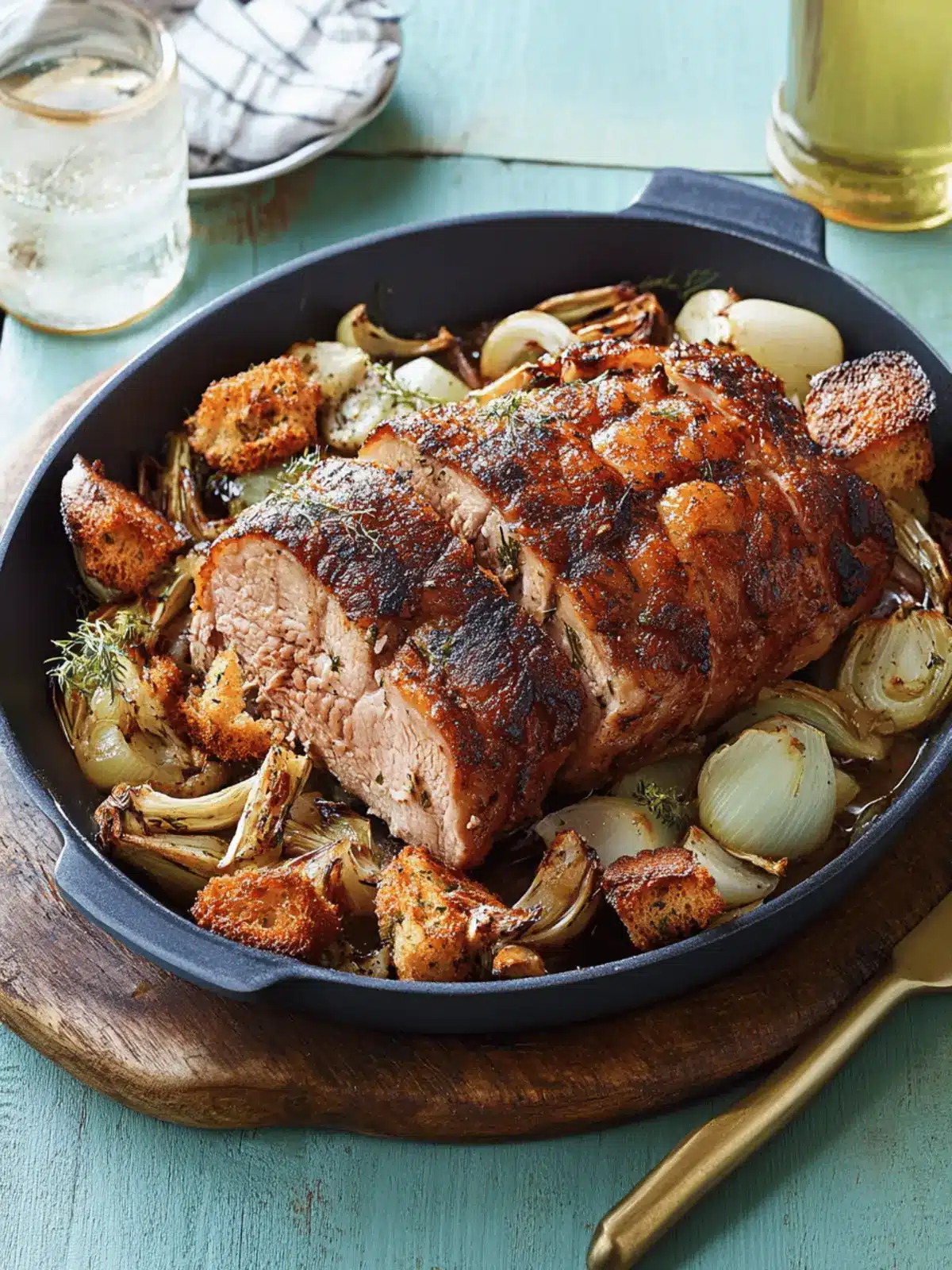 Savory Roast Pork Loin with Fennel and Crunchy Croutons 4 Roast Pork Loin with Fennel and Chunky Croutons