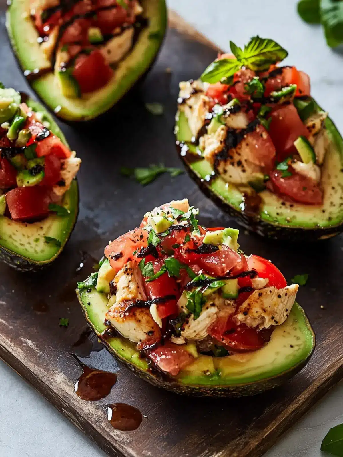 Bruschetta Chicken Stuffed Avocados