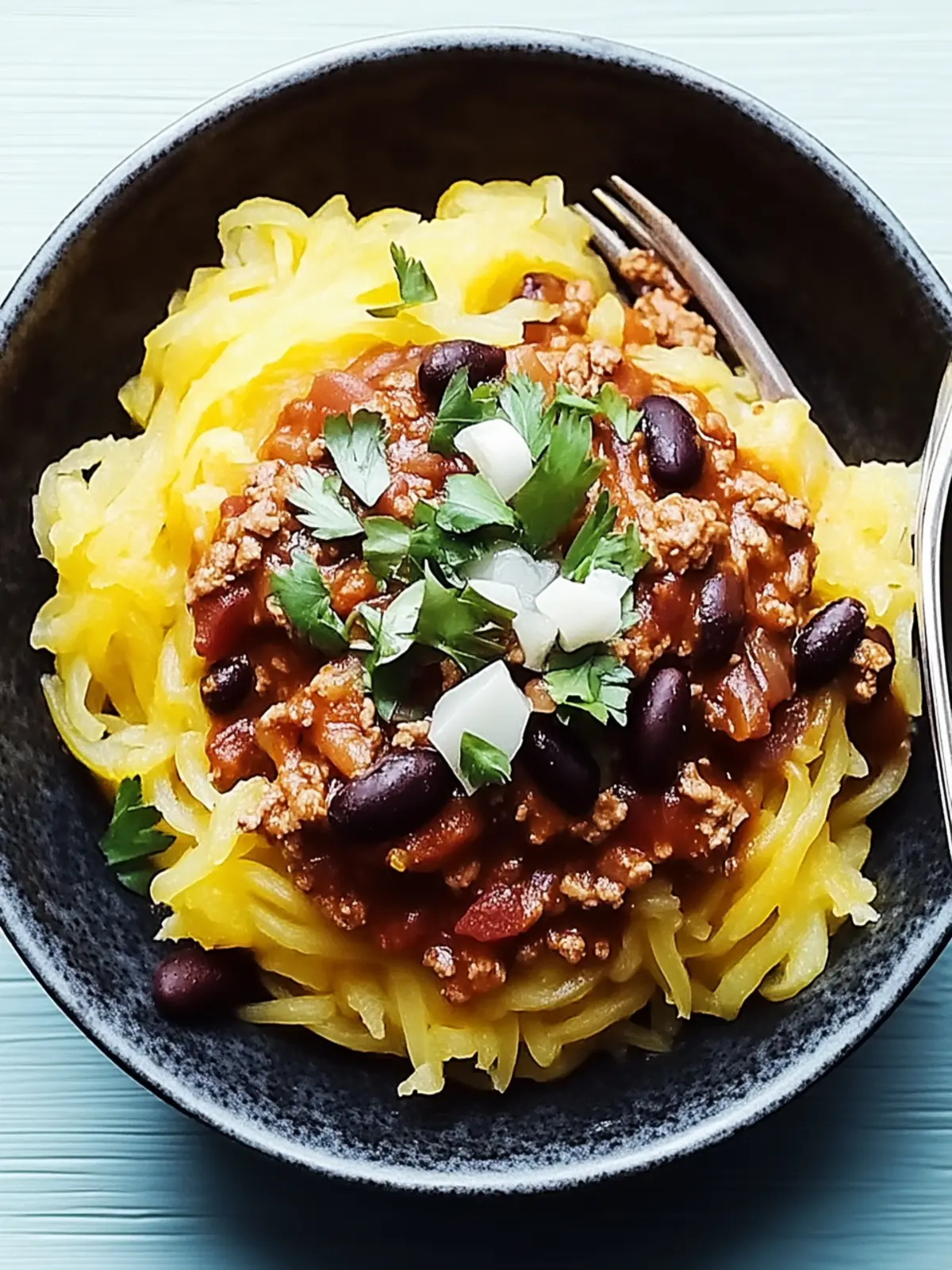 Warm Up with Spiced Turkey Chili over Roasted Spaghetti Squash