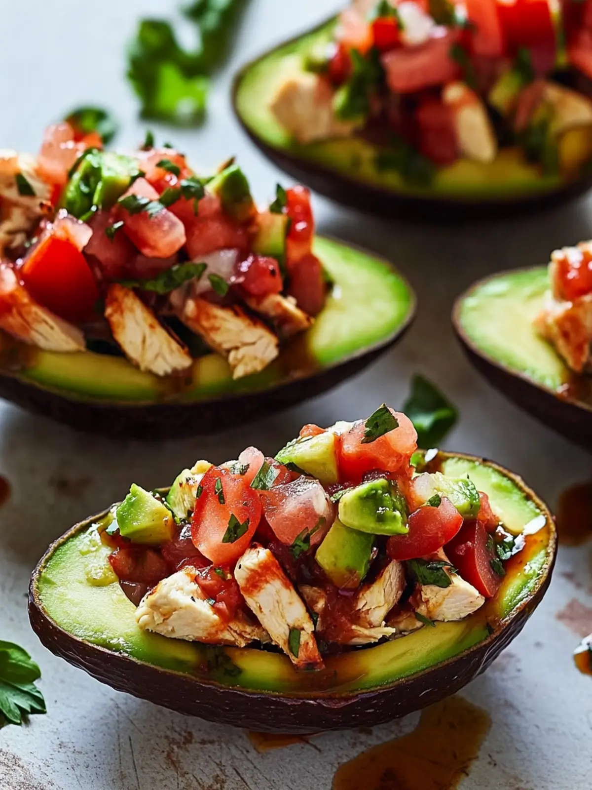 Bruschetta Chicken Stuffed Avocados