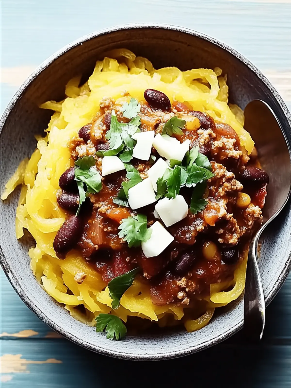 Warm Up with Spiced Turkey Chili over Roasted Spaghetti Squash