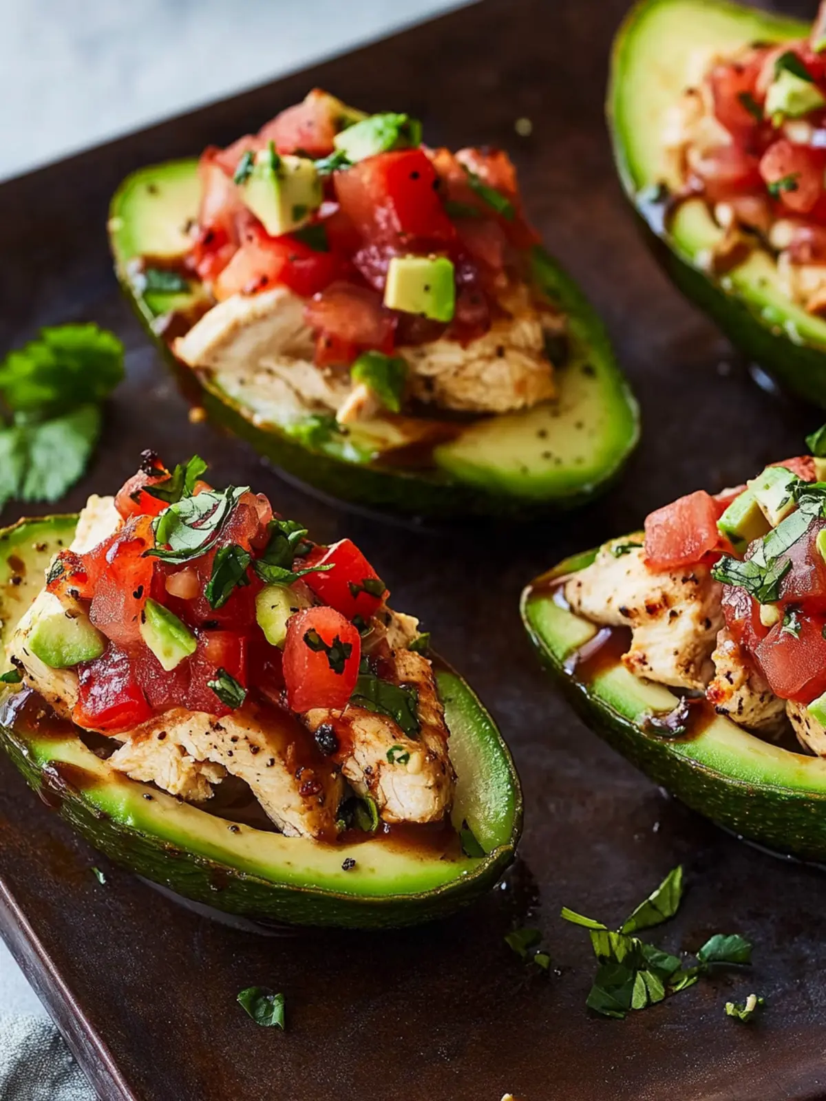 Bruschetta Chicken Stuffed Avocados