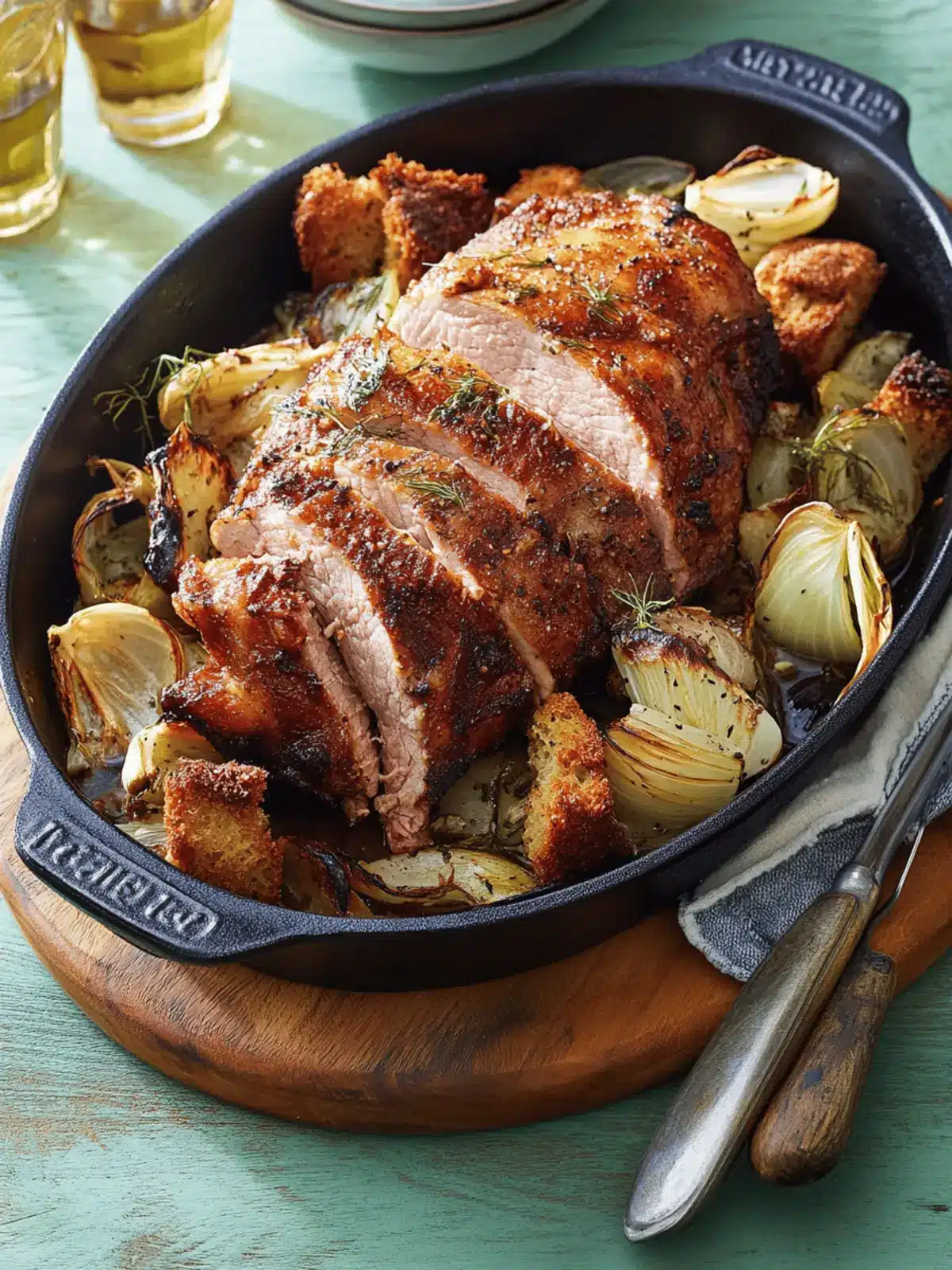Savory Roast Pork Loin with Fennel and Crunchy Croutons 2 Roast Pork Loin with Fennel and Chunky Croutons