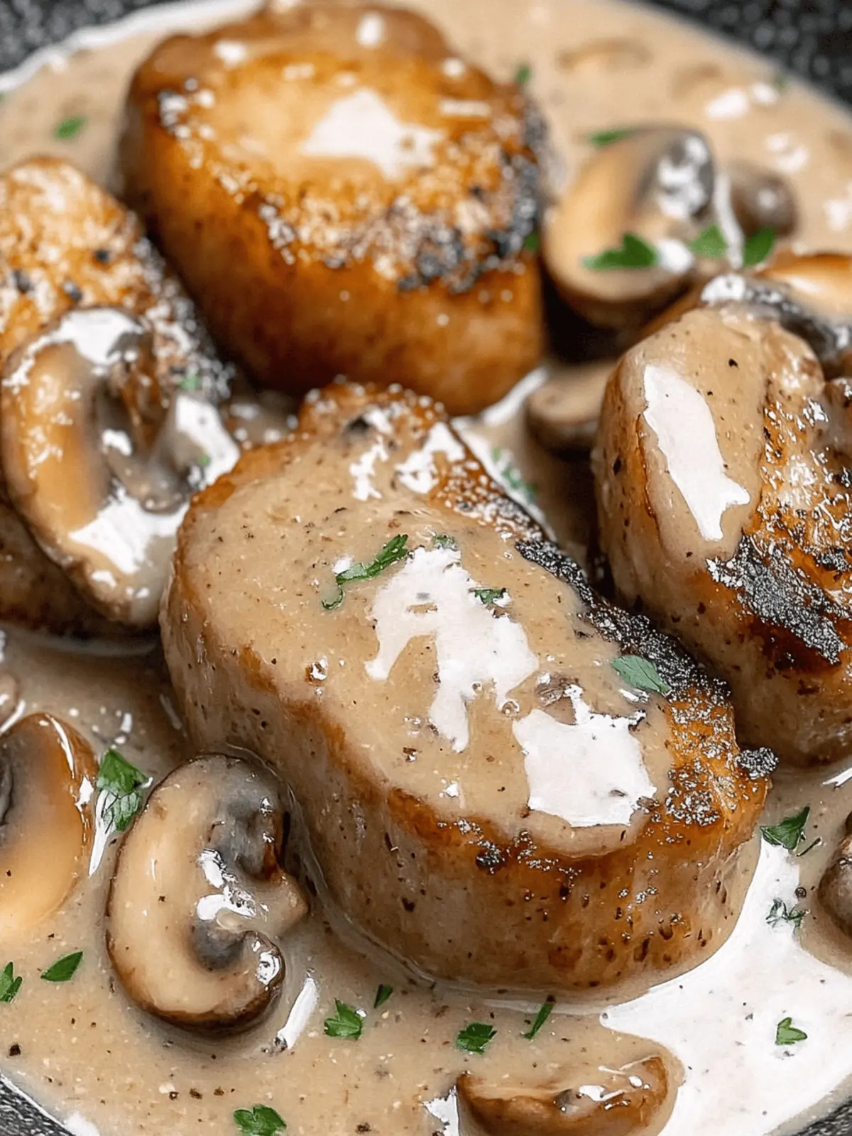 Juicy Pork Chops Bathed in Creamy Garlic Mushroom Gravy Delight 2 Juicy Pork Chops Bathed in Creamy Garlic Mushroom Gravy