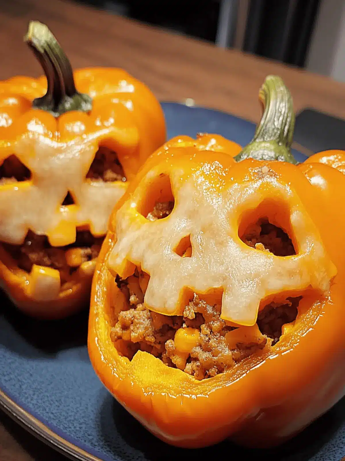 Spooky Jack-O'-Lantern Stuffed Peppers