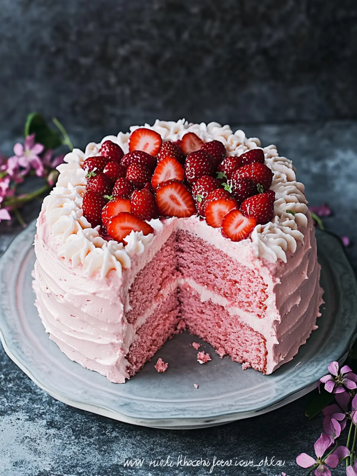 Pink Velvet Cake {With Strawberries}
