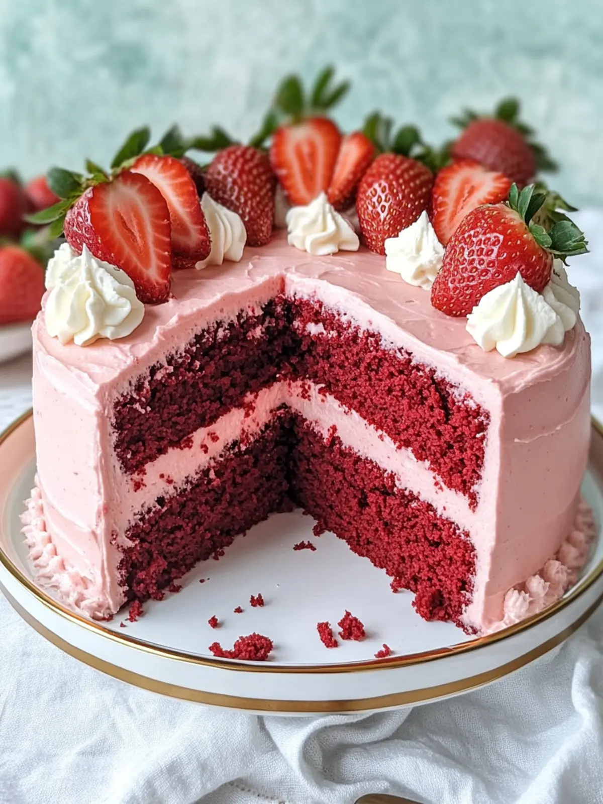 Strawberry Red Velvet Cake with Creamy Strawberry Frosting
