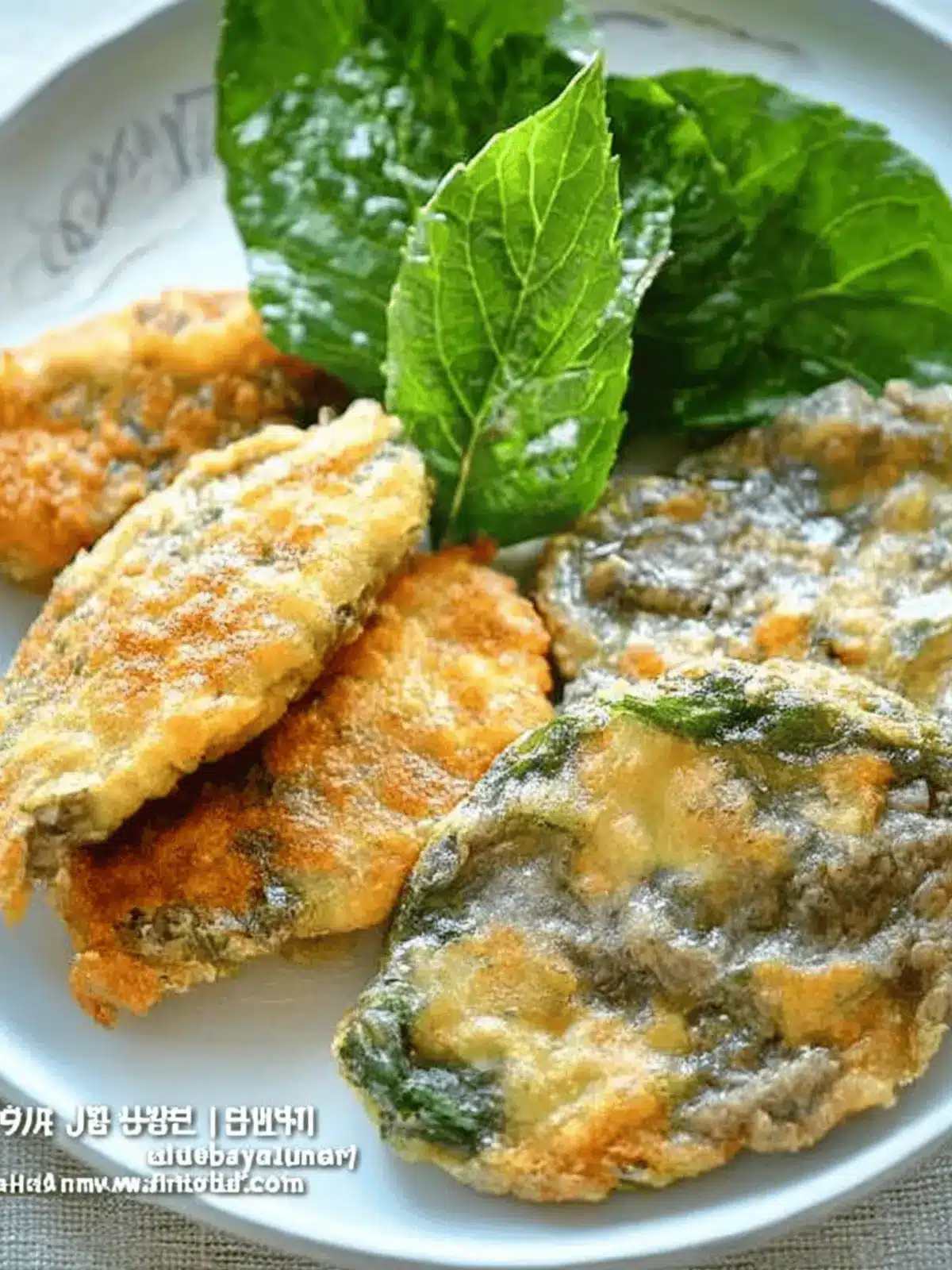 Pan-Fried Beef Patties (Wanja Jeon) and Stuffed Perilla Leaves (Kkaennip Jeon)