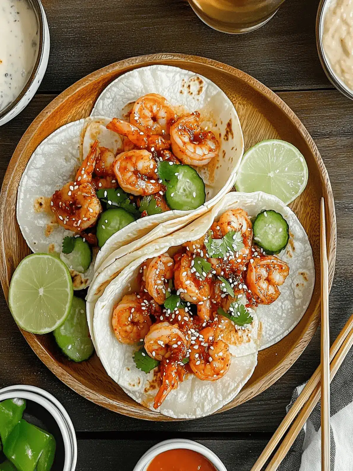 Savory Korean Shrimp Tacos with Creamy Lime Bliss 2 Korean Shrimp Tacos